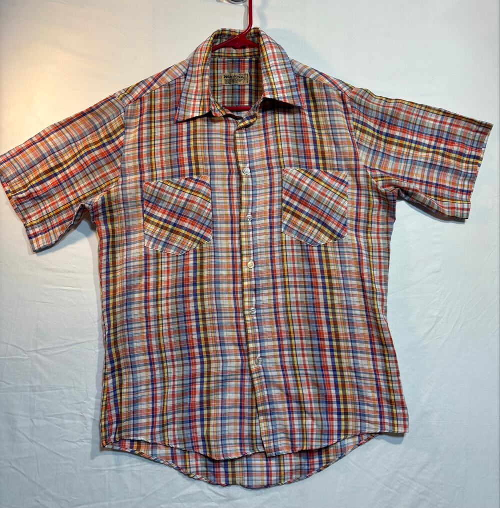 Vintage Wedgefield Plaid Short Sleeve Button Up Shirt Mens 15.5 (med) Multicolor